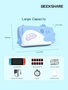 Geekshare Cute Carry Case Compatible With Switch/Switch OLED - Portable Hardshell Slim Travel Carrying Case Fit Switch Console & Game Accessories -- Shark - Blue - View 4