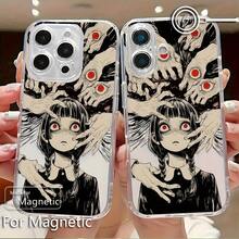Funda de Teléfono de Chica Anime Estilo Horror Compatible con Iphone 17, 16, 15, 14, 13, 12, 11 Pro Max, Air, Mini, XR, XS, X, 7, 8 Plus, con Cubierta Trasera de TPU Suave, Transparente, Magnética y a Prueba de Golpes. - transparente - Ver 1