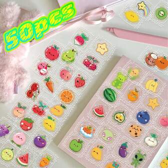 50 Transparent Candy Stickers Pasted On Phone Cases, Diaries, Account Materials, Guitars, Skateboards, Refrigerators, Suitcases, Holiday Gifts, Reward Stickers