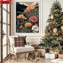 Enmarcado [2D Plano] 1 Pieza Patrón de Estilo Vintage, Representando un Jardín Exuberante| Pintura de arte en lienzo plano 2D, adecuada para decoración de regalos de Acción de Gracias y otras festividades, perfecta para decoración de hogar, habitación, sala de estar, dormitorio, baño, Halloween, marco de madera, se puede colgar directamente, no necesita instalación. - Multicolor - Ver 3