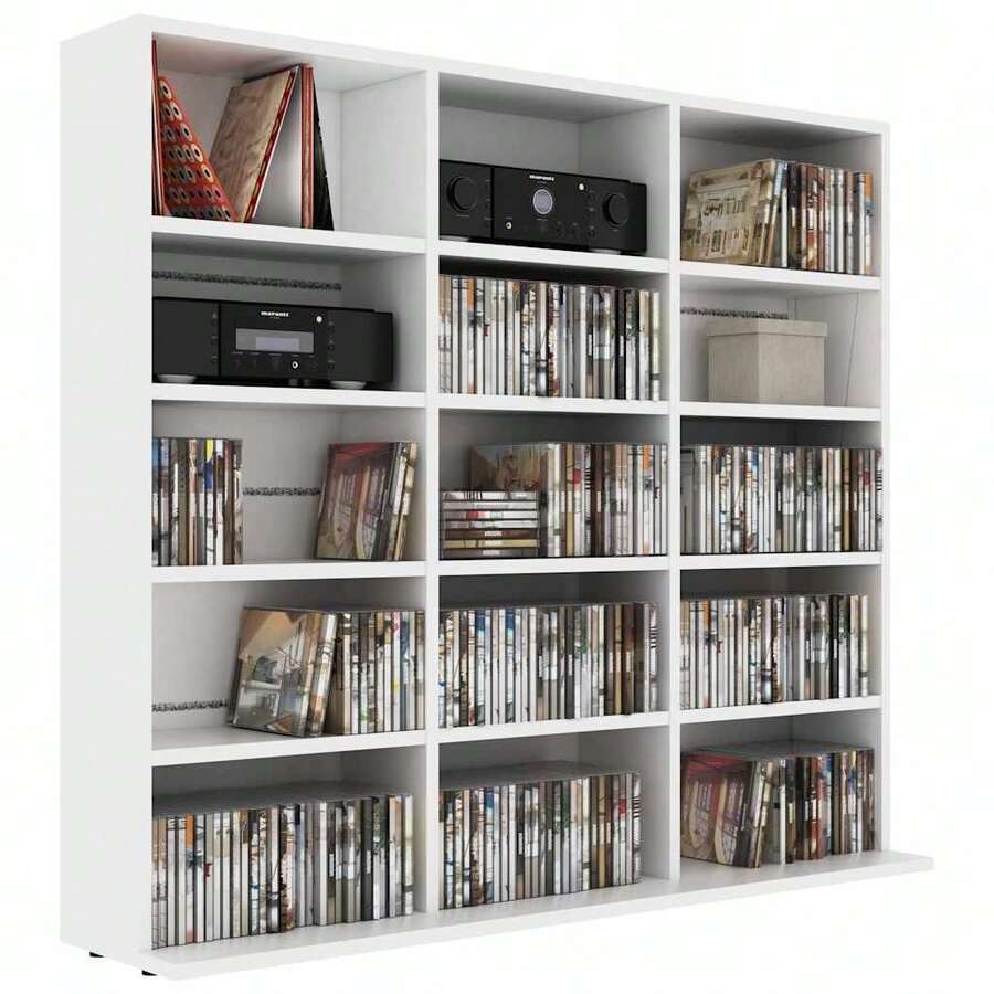 Suporte para CDs vidaXL, branco, 100x23x89,5 cm, material à base de madeira - Branco - Ver 1