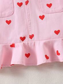 1件装 女童户外休闲可爱爱心印花荷叶边吊带连衣裙 - 粉色 - 查看 4