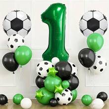 23pcs Football Themed Birthday Party Decoration Set, 32-Inch Green Number Balloons, Foil Balloon Kit For Anniversary Celebration, Match Day Party Decor, No Power Required - Multicolor - View 6