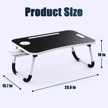 Folding Lap Desk, 23 Inch Portable Wood Black Laptop Bed Desk Lap Desk With Cup Holder, For Working Reading Writing, Eating, Watching Movies For Bed Sofa Couch Floor - 黑色 - 查看 7