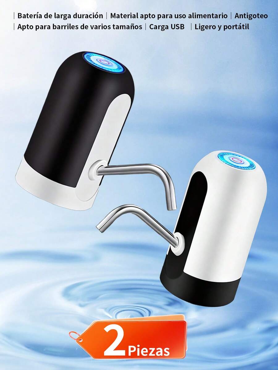 2 piezas Bomba Rápida Despachador de Agua Automático,Dispensador de Agua, Recargable,Bomba Eléctrica Portátil para Garrafón Universal de 20 Litro