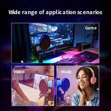 1pc USB Condenser Microphone With Customizable RGB Lighting - AI Smart Noise Proof Cardioid Microphone, 48kHz/24bit Hi-Fi Audio Quality And Real-Time Monitoring, Plug & Play, Suitable For Gaming, Podcasting, Streaming, ASMR, Studio Recording, Compatible With PC, Laptop, Desktop - 黑色 - 查看 9