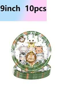 10 pezzi, Set di stoviglie monouso a tema animali della giungla, piatti di carta, bicchieri, tovaglioli, striscione, forniture per feste di compleanno a tema bosco per bambini, piccolo regalo creativo, accessorio per vacanze, forniture per feste di compleanno, regalo di compleanno, decorazioni per feste - Multicolore - Visualizzare 3