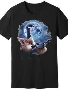 Camiseta de Manga Corta para Hombre Divertida - Diseño de Lobo a la Luna Negro. Ajuste holgado. Lavable. Camiseta Gráfica Humorística Casual - Negro - Ver 1