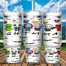40oz Playful Nightmare Before Christmas Car Tumbler Cartoon Characters Bats & Balloons White Background Decor Insulated Cup - 1pc - 查看 1