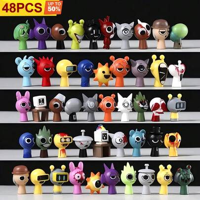 48PCS [Whimsical Sprunki Figures] 24pcs Sprunki Action Figures Set | Music Game Collectible Dolls, Unique Christmas & Birthday Gifts For Adults, Whimsical Art Style Figurines, Perfect For Car & Desktop Decor, Holiday Gifts