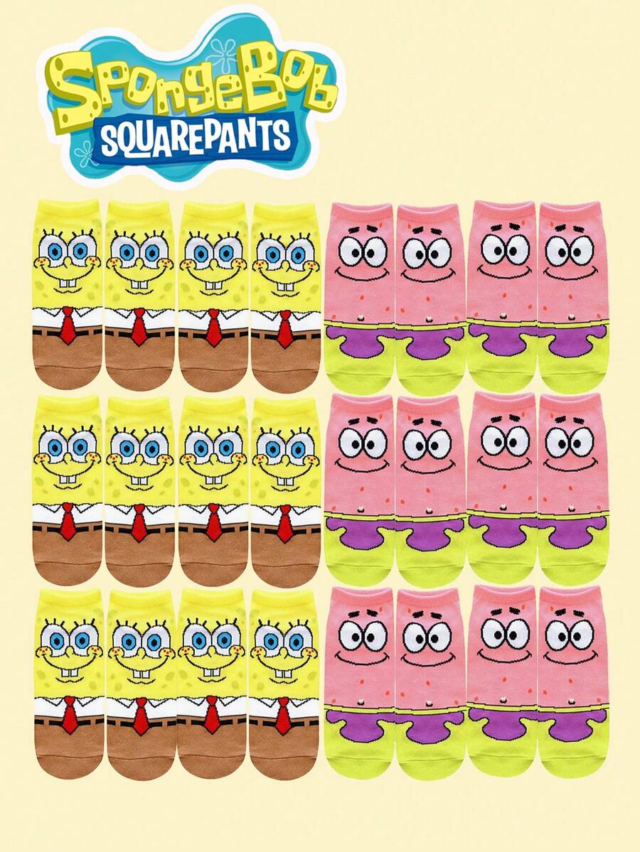 SpongeBob SquarePants 12/5/1 Đôi tất in hình  & , nhân vật hoạt hình dễ thương, thoải mái, phù hợp cho mặc hàng ngày. - Nhiều màu - Xem 1
