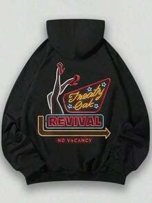 Hoodies For WomenhoodieWomen Winter ClothesEWH Distressed Washed Cotton Round Neck 270g Double-Sided Printing Men's Hoodie With Soft And Breathable Fabric, Presenting Neon - Style Text "Treaty Oak REVIVAL" And A Figure Pattern Y2k,Soulja,Concert,Halloween,Gothic,Vintage,Streetwear Graphic,009-ABLoose And Comfortablehoodie For WomenLoose And Comfortablehoodies For Women  Clothes Clothes - 灰色 2 - 查看 9