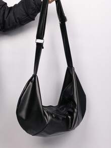 DLIU 1 chiếc túi đeo vai, túi đeo chéo, túi hình bánh bao màu trơn thời trang, phù hợp cho những buổi đi chơi thường ngày hoặc nhu cầu đựng đồ lớn, kiểu Hàn Quốc, chất liệu PU, túi dành cho sinh viên, túi nam. - màu đen - Xem 6
