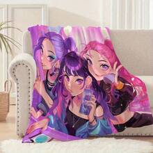 1PC Neon Beauty Printed Flannel Blanket, Super Soft & Fluffy, All-Season Use For Bed & Sofa, Modern Digital Print, 100% Polyester, Machine Washable & Stain-Resistant, Ideal For Home & Travel, Perfect Birthday & Holiday Gift - Multicolor - View 5