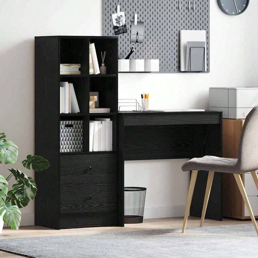 Larryhot Scrivania con cassetto 2 pcs Rovere Nero,Robusto e durevole, facile da montare, la scelta ideale per l'arredamento della casa - nero - Visualizzare 1