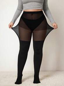 Quần legging và tất cao đến đùi cỡ lớn dành cho các quý cô đầy đặn, với những chi tiết độc đáo và phong cách cá nhân hóa. - màu đen - Xem 5