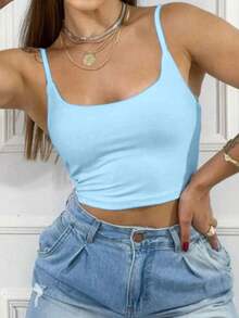 Women's Suplex Strap Crop Top For Summer - Baby Blue - View 1