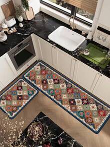 1 件装软橡胶厨房垫，3.5 毫米厚厨房地毯，美式乡村风格吸水厨房地垫，可自行裁剪以适应厨房尺寸，表面织物材质，中间海绵层，底部橡胶层，适用于厨房地毯、厨房装饰、婚礼装饰、家居装饰、浴室地垫、玄关地垫、洗衣房地垫、走廊地毯、客厅地垫等。 - 彩色 - 查看 11