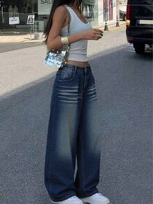 Women's Hip Hop Baggy Jeans Wide Leg Mid-Low Waist Jeans Loose Boyfriends Jeans 90s Vintage Denim Pants,Spring Clothes For Women - 藍色 - 查看 4