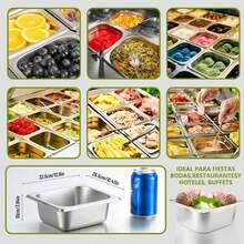 Juego De 10 Insertos Para Bufé De Acero Inoxidable Con Tapa, Bandejas Gruesas De Acero Inoxidable Para Restaurantes Comerciales, Recipientes De Comida A Vapor Para Cocinar Platos Buffet, 1/2 Pulgada, 10cm - Plateado - Ver 4