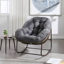 Outdoor Rattan Rocking Chair, Reclining Chair With Padded Cushion For Front Porch, Living Room, Patio, Garden.
White M4QV - Grey+ Steel + Cotton - View 12