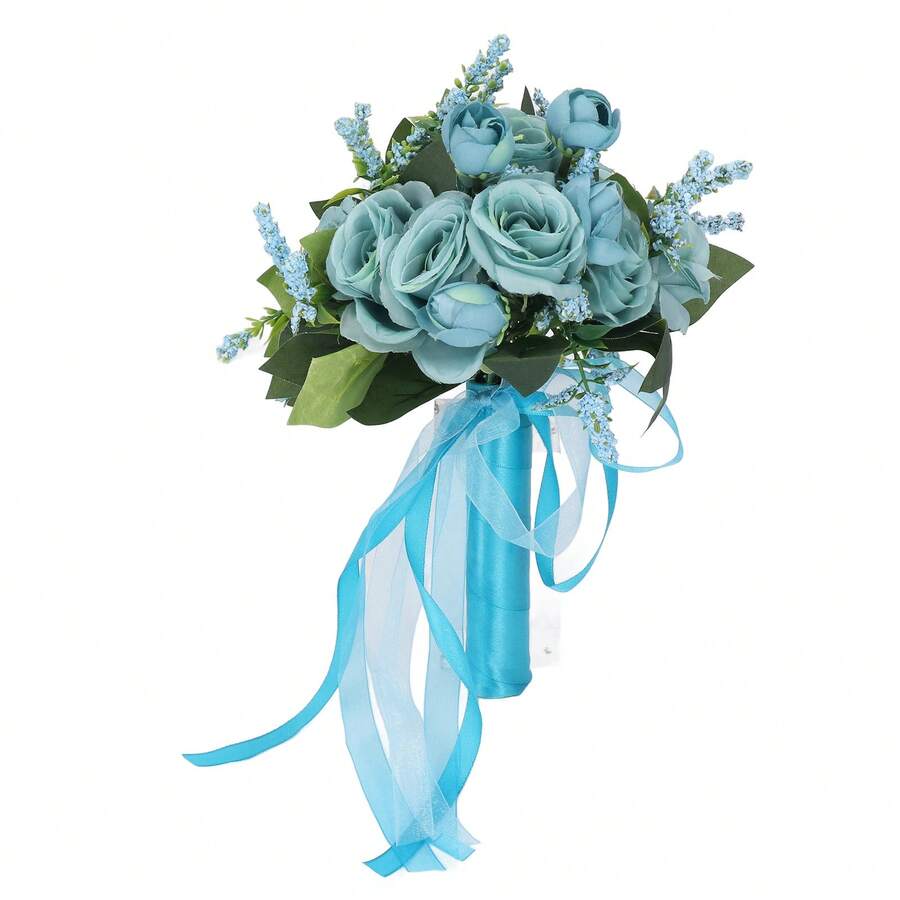 Elegant Bridal Bouquet Of Artificial Roses With Realistic Green Leaves: Perfect For Weddings, Churches And Home Decoration.