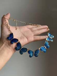 1 chiếc vòng cổ hình bướm men xanh cổ điển, thiết kế độc đáo, thanh lịch dành cho nữ. - Màu xanh lam - Xem 4