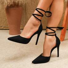 Sexy Fashion Party & Commute Lace-Up Pointed Toe Stiletto Heel Casual Versatile Ankle Strap High Heels - Black - View 7