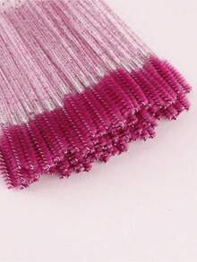 100pcs Rose Red Mascara Disposable Micro Eyelash Comb Brush Spoolers Makeup Kit Lash Extension Brushes Mascara Applicator Wand Lash Eyebrow Brush Eyelash Brush - Hot Pink - View 6