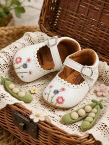 Infant Girls Mary Jane Flats With Bownot Non Slip Soft Sole PU Leather Newborn Infant Toddler First Walker Cirb Dress Shoes