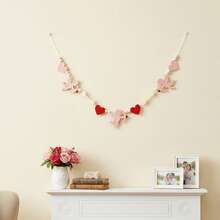 Guirnalda rústica romántica de corazones con cuentas para San Valentín, decoración para colgar en la pared, recuerdo de fiesta, accesorios para fotos. - Rosa - Ver 3