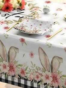 1 Stück Ostertisch-Tischdecke - Frühlings-Blumen-Hasenohren-Design Buffalo Check, Polyester Picknick, Dinner und Feiertags-Heimdekoration - Verschiedenfarbig - Übersicht 5