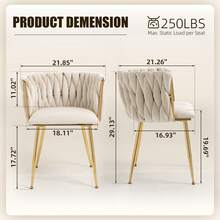 Modern Velvet Dining Chairs Set Of 2, Woven Upholstered Living Room Chairs, Soft Comfortable Elegant Accent Chairs, Ergonomic Curved Backrest With Integrated Armrest Design, High-Resilience Cushion, Gold Metal Legs, Sturdy Metal Frame, Suitable For Living Room, Dining Room, Kitchen Island, Bedroom, Office And Apartment(Ivory) - 白色 - 查看 3