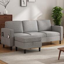 Mjkone Sectional Couches For Living Room, Linen L-Shaped Sofa With Storage Ottoman, 3 Seater Sofa For Office/Apartment - Màu Xám nhạt - Xem 12