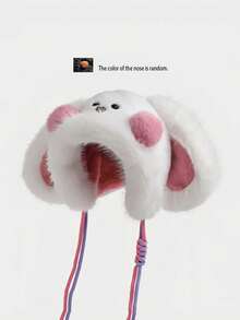 1 pieza Gorro de orejeras de felpa cálido de otoño/invierno, Sombrero de cubo con orejas de conejo lindo, Sombrero de invierno grueso y esponjoso para mujer - Multicolor - Ver 12