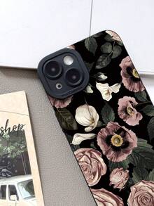 1pc Fashionable Vintage Floral Graphic Aesthetic Pattern Black Pupil Full Coverage Anti-Drop Phone Case Compatible With Apple 13, 11, 14 Pro Max, 13 Pro, 15/15 Plus/15 Pro/15 Pro Max/12/12 Pro/12 Pro Max/14/14 Pro/13 Pro Max And Other Models - Multicolor - View 4