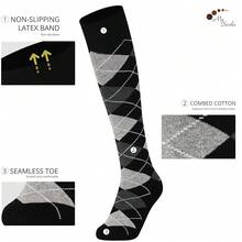 Mysocks Unisex Knee High Long Socks Argyle,4-7,BlackDarkAnthraciteWhiteLine - 黑色深炭灰色白線 - 查看 3