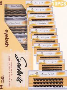 SACKVIS 10 Boxes 50D Of 600 Clusters Of 0.07 Thick Fake Eyelashes, Length 9-14mm, Long, Soft, Voluminous, Fine Black Stem Eyelashes Suitable For All Eye Shapes, Perfect For Dates, Daily Makeup - C - View 1