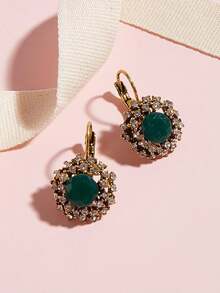 2 piezas de pendientes redondos con incrustaciones de rhinestone, aptos para uso diario - diamantes de imitación - Ver 2