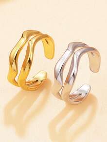 1pc Minimalist Geometric Open Stainless Steel Adjustable Ring, 18K Gold Plated Waterproof Jewelry For Daily Wear - Geometry - View 1