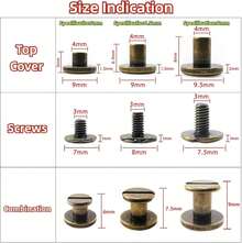20 juegos 5 mm 6,5 mm 8 mm Kit surtido de latón Tornillo Postes de metal Botón de remache de clavo para bricolaje Decoración de cuero Encuadernación Ranurado Tornillo de cabeza plana (5 mm) - 1 - Ver 7