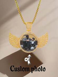 1pc Customized Photo Necklace, Personalized Couple Picture Frame Pendant, Women's Round Memory Pendant Necklace With Rope Chain, Hip-Hop Jewelry For Men Gifts For Mom And Dad, Gifts For Friends, Gifts For Couples, Gifts For Best Friends, School Supplies, For Teacher, For Boys And Girls, For Teenagers, Junior High School Students, Middle School Students, High School Senior High School Students, College Students, University Students, Freshman, Sophomore, Underclassmen,Delicate Romance - Multicolor - View 4