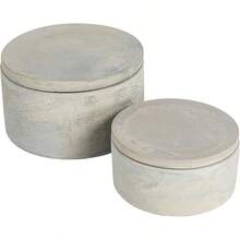 Bloomingville A75500081 - Juego de 2 cajas decorativas redondas de cemento gris - Gris - Ver 1
