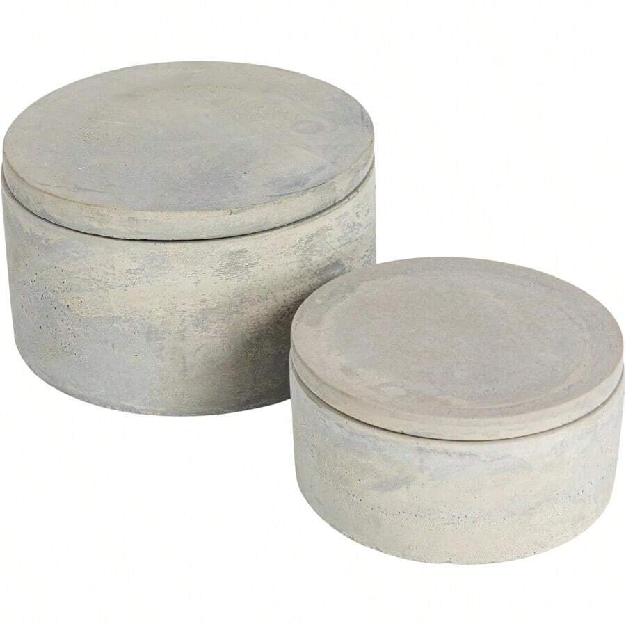 Bloomingville A75500081 - Juego de 2 cajas decorativas redondas de cemento gris - Gris - Ver 1