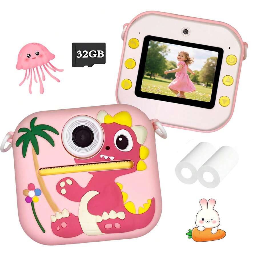 Kids Instant Print Camera, Dinosaur Pattern, 2.4" Screen, Support Storage Card, Instant Print Toy, Perfect Birthday And Christmas Gift For Children Aged 3-12 - Multicolor - View 1
