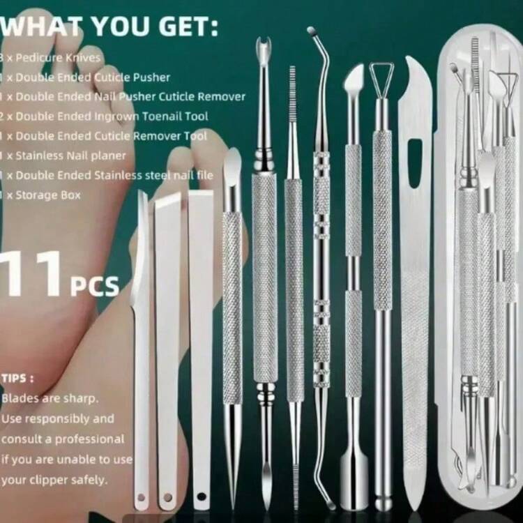 8/10 Pieces Stainless Steel Pedicure Tool Set, Precision Nail Clippers, For Removing Dead Skin And Calluses, Portable Foot Keratin Care Tools - Light Grey - View 3