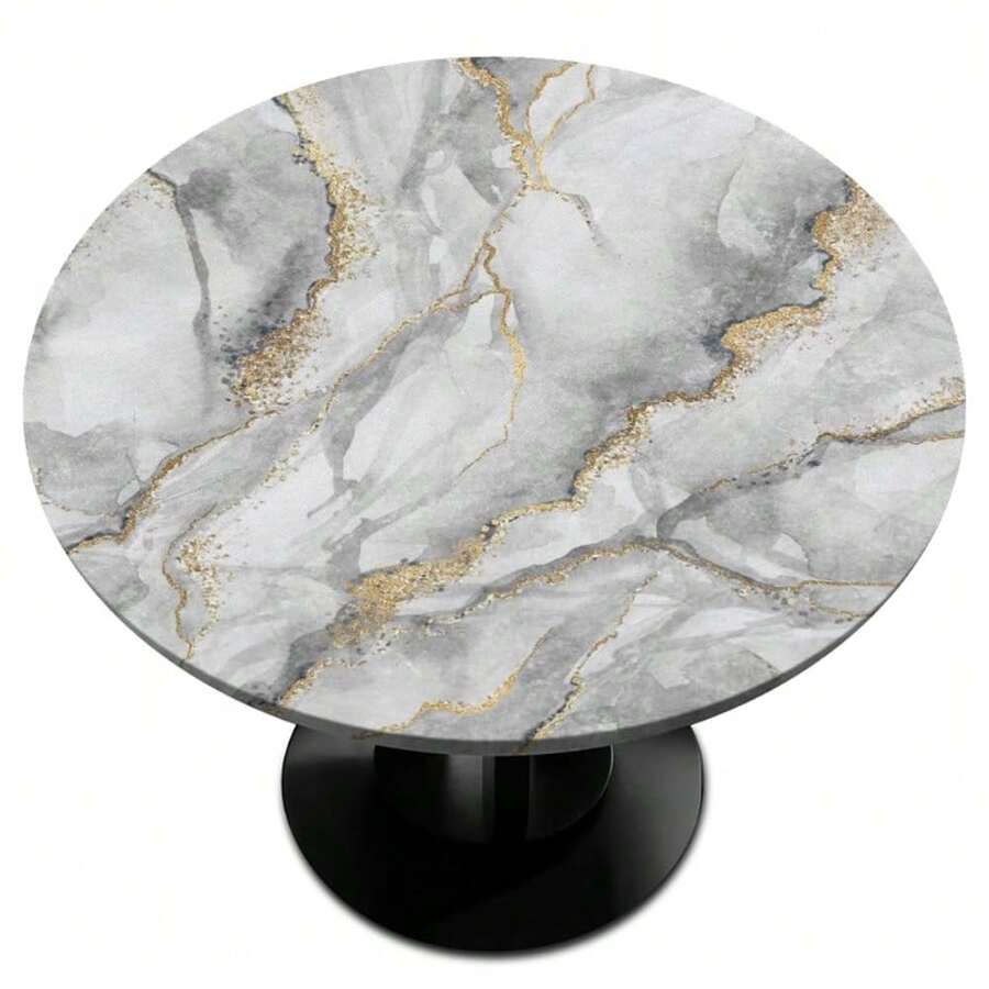Marble Texture Round Fitted Tablecloth With Elastic Edge Grey Marble Small Round Table Cover Wipeable Circle Table Cloths For Outdoor Party Patio Kitchen Decor Fit For 40inch-44inch Tables,42inch(Round),D:Marble - D:marble - View 1
