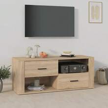 Larryhot Mueble para TV madera contrachapada color roble 100x35x40 cm, Robusto y duradero, fácil de montar, una opción ideal para la decoración del hogar - Marrón - Ver 1