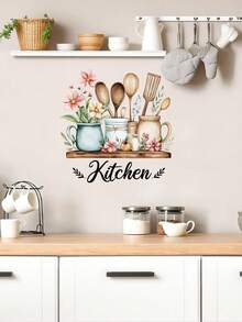 Creative English Slogan Kitchen Utensil Pattern Self-Adhesive Wall Sticker, 3D Utensils Kitchen Wall Decals Peel And Stick PVC Waterproof Cooking Theme, Used For Kitchen And Restaurant Home Decoration, Wall Art Sticker Kitchen Decor - Multicolor - View 5