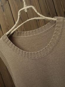 Plus Size Women Sleeveless Knit Vest, Side Button Loose Mid-Length Layering Tank Top Spring - Camel - View 6